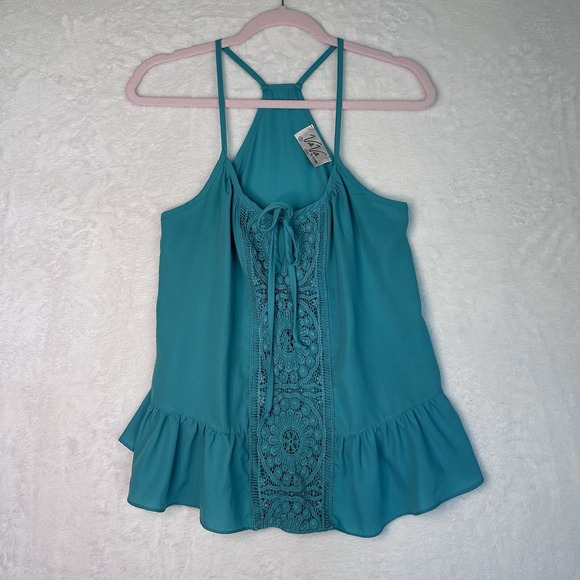 Vava Tops - VaVa By Jon Han S‎ Racerback Top Straps Green Embellished Ruffle Tie Front